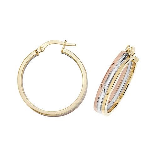 9ct Gold Three Tone Hoop Earrings 20 MM - NiaYou Jewellery