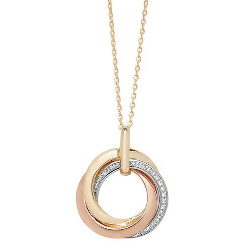 9CT Gold Three Tone Interlocking Circle Pendant Necklace - NiaYou Jewellery