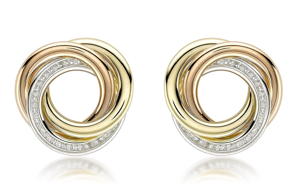 9CT Gold Three Tone Interlocking Circles Stud Earrings - NiaYou Jewellery