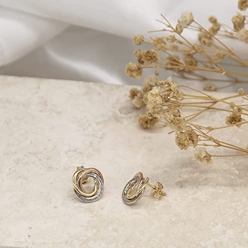 9CT Gold Three Tone Interlocking Circles Stud Earrings - NiaYou Jewellery