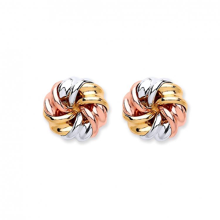 9ct Gold Three Tone Knot Stud Earrings - NiaYou Jewellery
