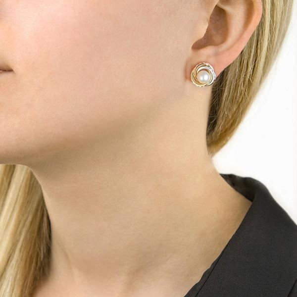 9ct Gold Three Tone Pearl Knot Swirl Stud Earrings - NiaYou Jewellery