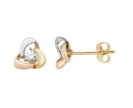 9CT Gold Three Tone Stud Earrings with CZ - NiaYou Jewellery