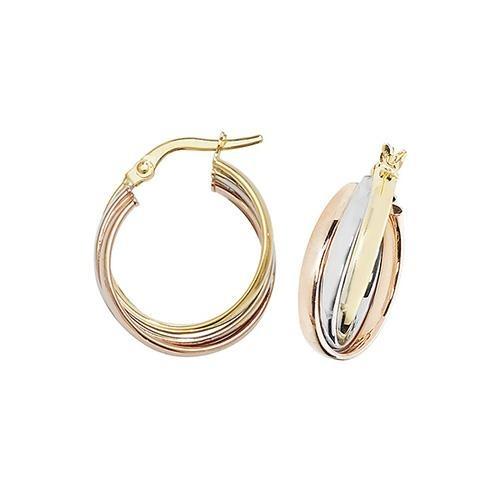 9ct Gold Three Tone Yellow White Rose Hoop Earrings 15 MM - NiaYou Jewellery