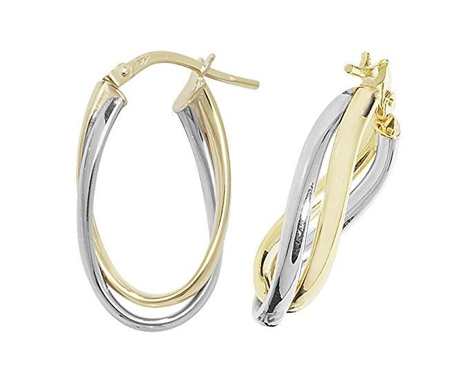 9ct Gold Yellow and White Double Twist Oval Earrings - NiaYou Jewellery