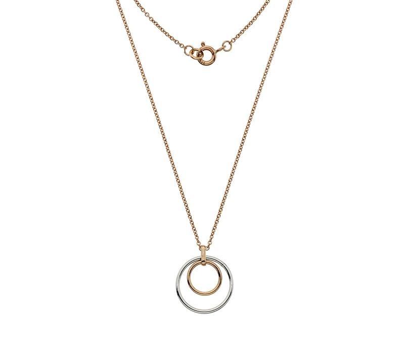 9ct Rose and White Gold Double Circle Pendant Necklace 18 inch - NiaYou Jewellery