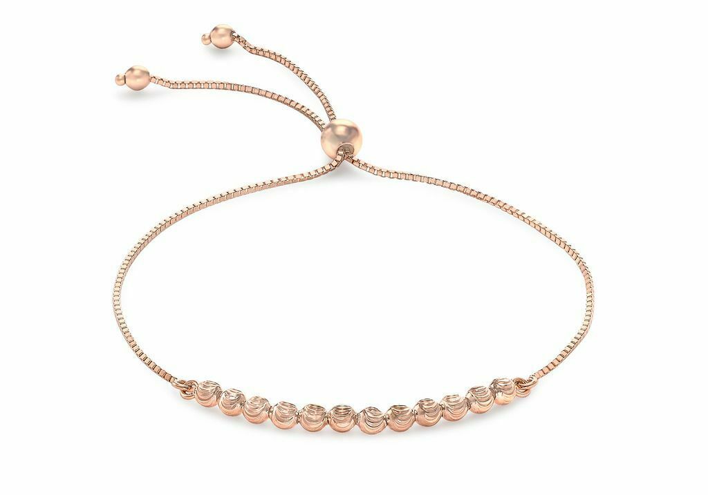 9ct Rose Gold Adjustable Bracelet with Diamond Cut Ball Beads - NiaYou Jewellery