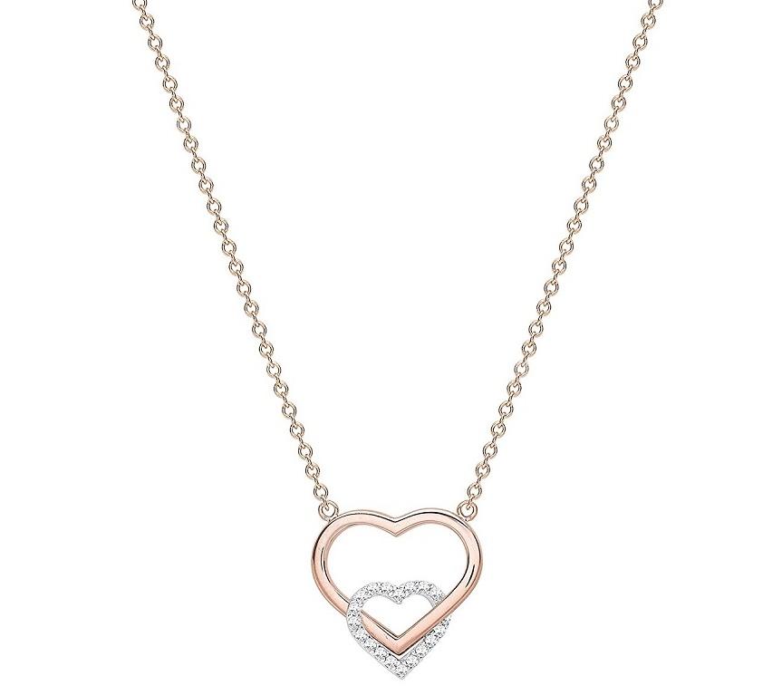 9ct Rose Gold Necklace with Two Interlocking Hearts and Cubic Zirconia - NiaYou Jewellery