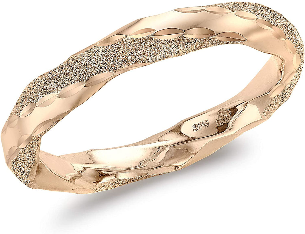 9ct Rose Gold Polished and Textured Twist Ring - NiaYou Jewellery