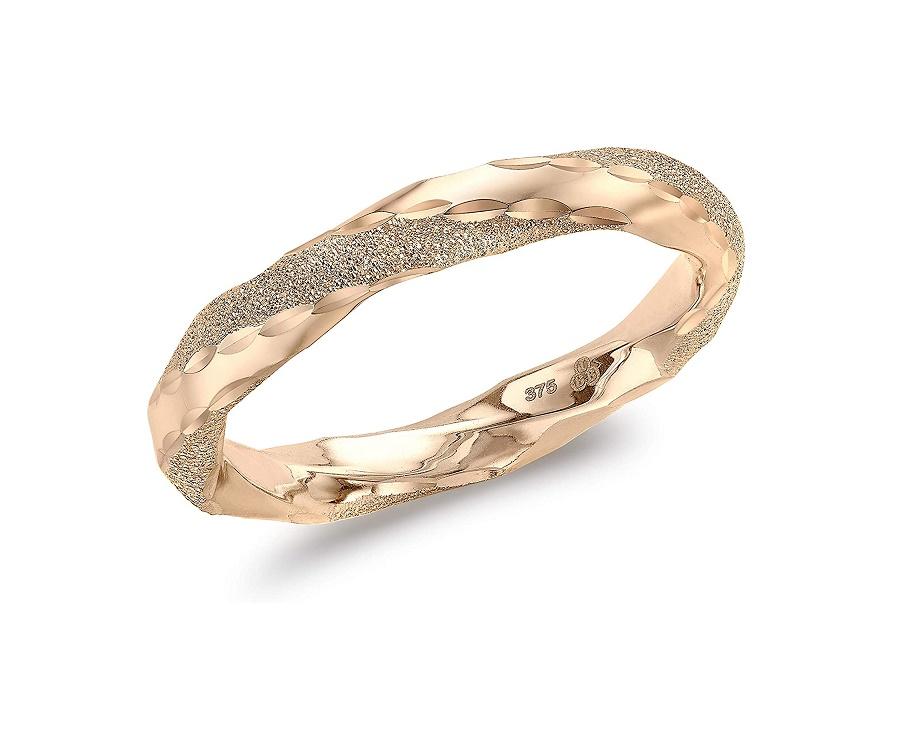 9ct Rose Gold Polished and Textured Twist Ring - NiaYou Jewellery