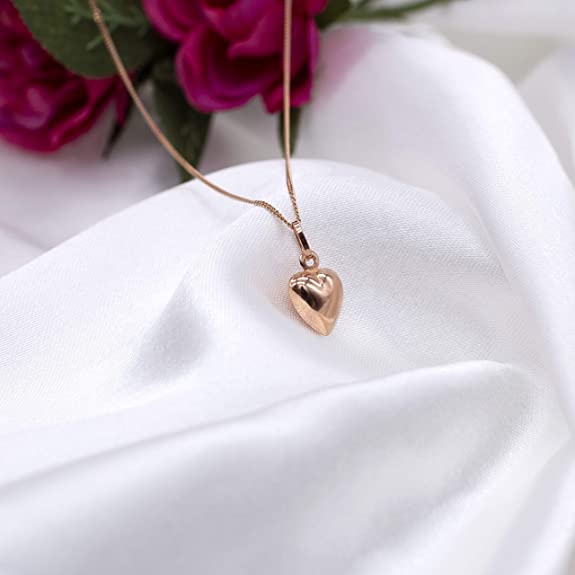 9ct Rose Gold Puffed Heart Pendant with Chain - NiaYou Jewellery