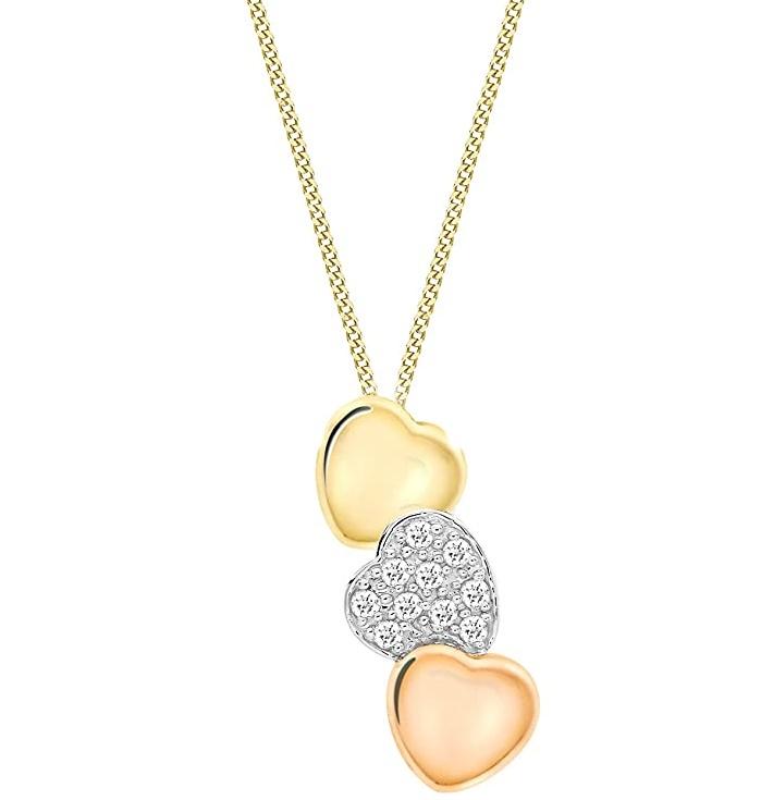 9ct Three Colour Gold 3 Heart 0.10ct Diamond Slider Pendant - NiaYou Jewellery