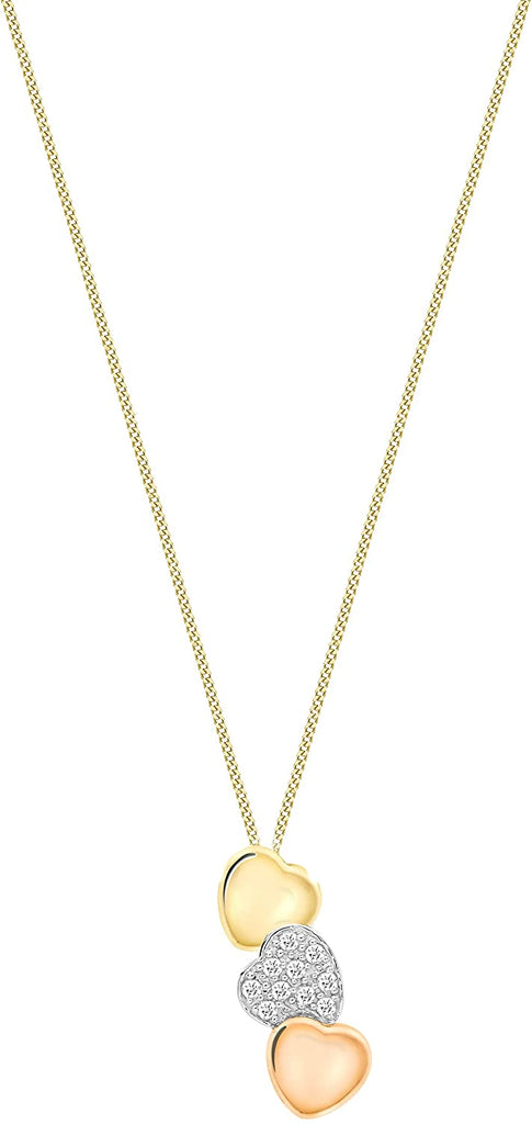 9ct Three Colour Gold 3 Heart 0.10ct Diamond Slider Pendant - NiaYou Jewellery