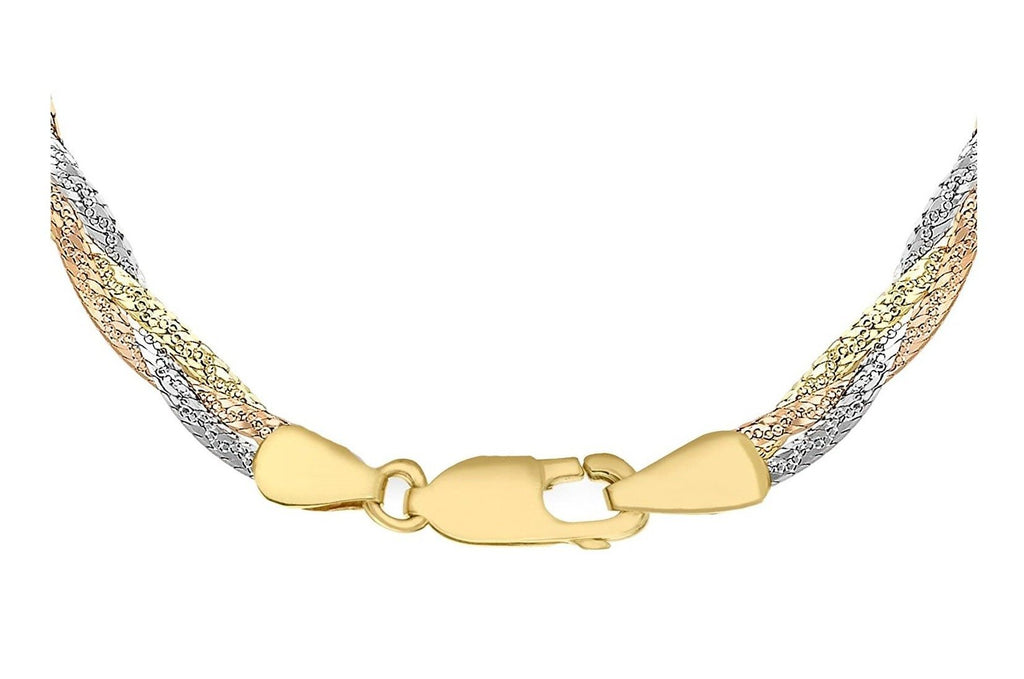 9ct Three Colour Gold 3 Plait Herringbone Necklace - NiaYou Jewellery