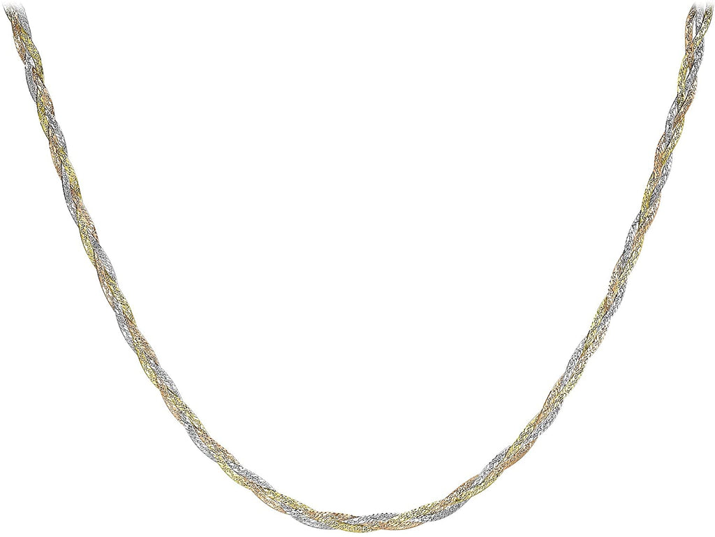 9ct Three Colour Gold 3 Plait Herringbone Necklace - NiaYou Jewellery