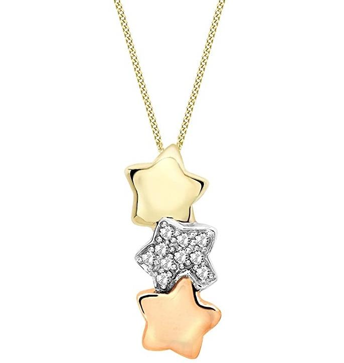 9ct Three Colour Gold 3 Star 0.10 ct Diamond Slider Pendant - NiaYou Jewellery