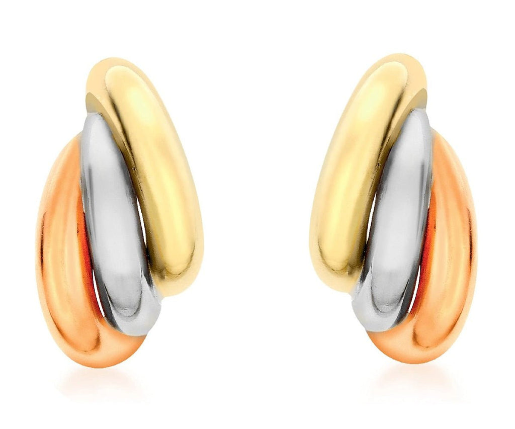 9ct Three Colour Gold Interlocking Circles Stud Earrings - NiaYou Jewellery