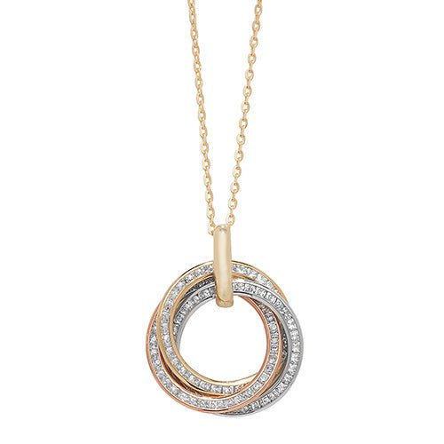 9ct Three Tone Gold Cubic Zirconia Circles Necklace - NiaYou Jewellery