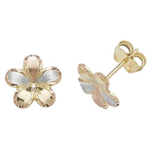 9ct Three Tone Gold Satin Flower Stud Earrings - NiaYou Jewellery