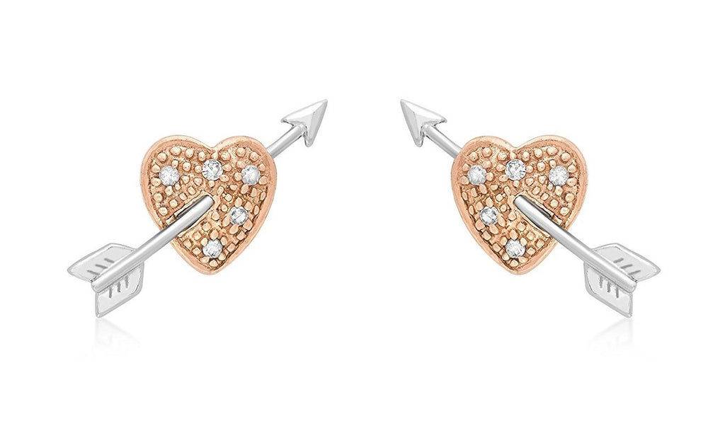 9ct Two Colour Gold and Diamond Heart and Arrow Stud Earrings - NiaYou Jewellery