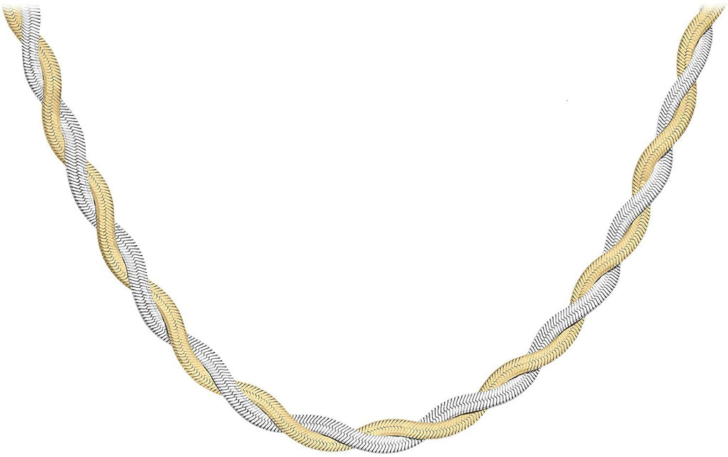 9ct Two Tone Gold Herringbone Textured Necklace - NiaYou Jewellery