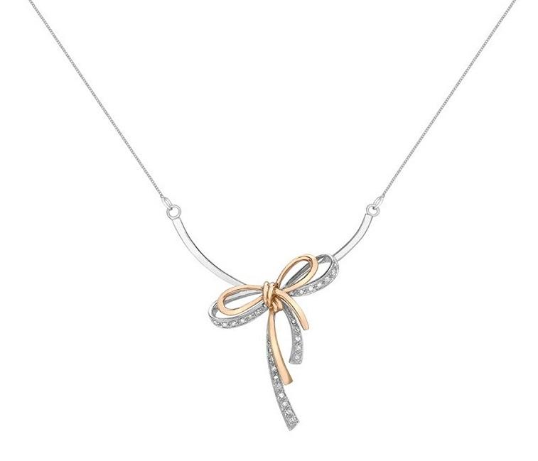 9ct White and Rose Gold Diamond 0.016ct Bow Necklace 45 CM - NiaYou Jewellery