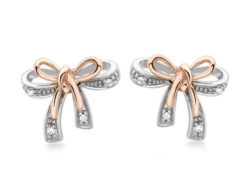 9ct White and Rose Gold Diamond Bow Stud Earrings - NiaYou Jewellery