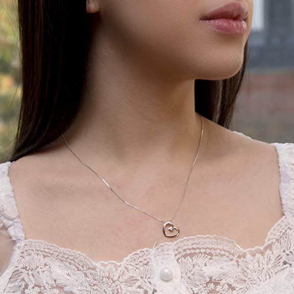 9ct White and Rose Gold Diamond Heart Slider Necklace - NiaYou Jewellery