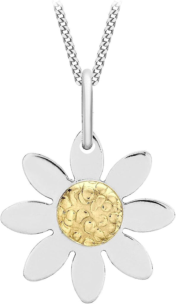 9ct White and Yellow Gold Daisy Stud Earrings and Pendant Necklace Set - NiaYou Jewellery