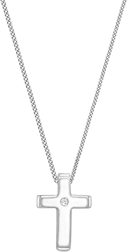 9ct White Gold 0.01 ct Diamond Cross Pendant Necklace - NiaYou Jewellery