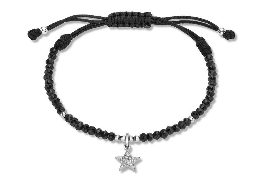 9ct White Gold 0.05ct Diamond Star Charm Black Spinel Bracelet - NiaYou Jewellery