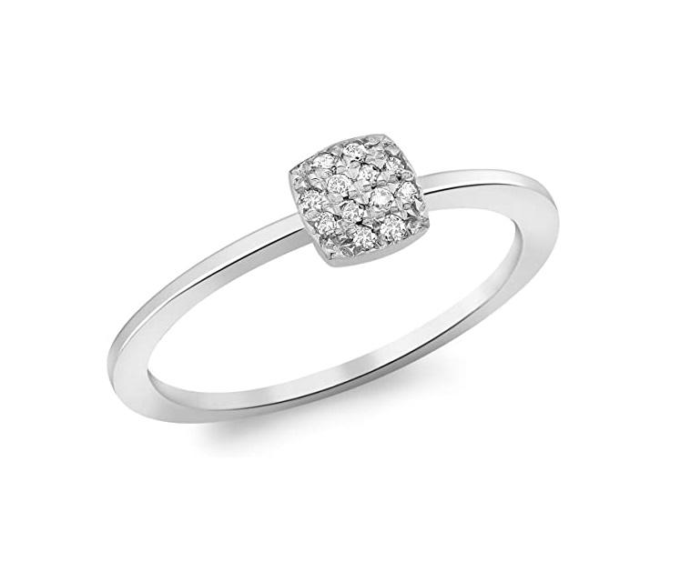 9ct White Gold 0.05ct Pave Set Diamond Cushion Ring - NiaYou Jewellery