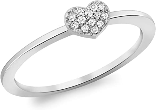 9ct White Gold 0.05ct Pave Set Diamond Heart Ring - NiaYou Jewellery