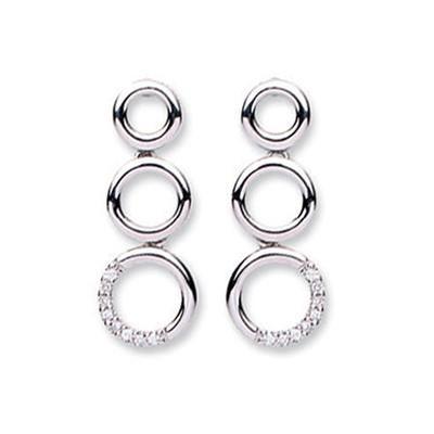 9ct White Gold 0.08ct Diamond Three Circle Drop Earrings - NiaYou Jewellery
