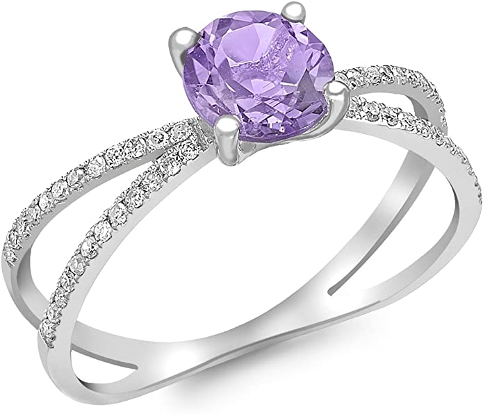 9ct White Gold 0.14ct Diamond and Amethyst Elliptic Ring - NiaYou Jewellery