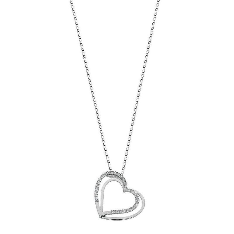 9ct White Gold 0.15ct Diamond Double Heart Pendant - NiaYou Jewellery
