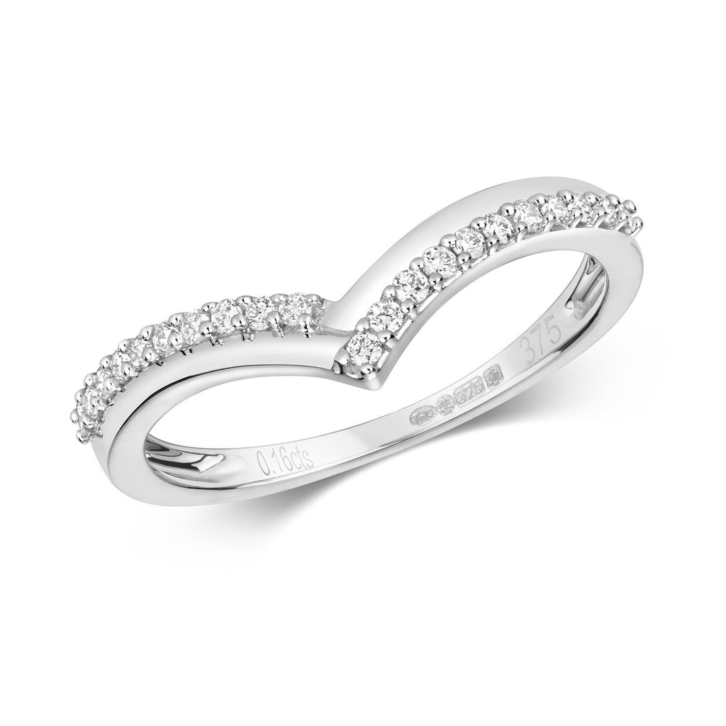 9ct White Gold 0.16ct Diamond Wishbone Ring - NiaYou Jewellery