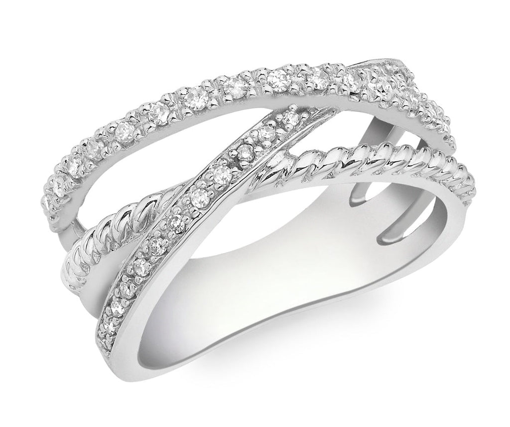 9ct White Gold 0.18 ct Diamond Triple Crossover Ladies Ring - NiaYou Jewellery