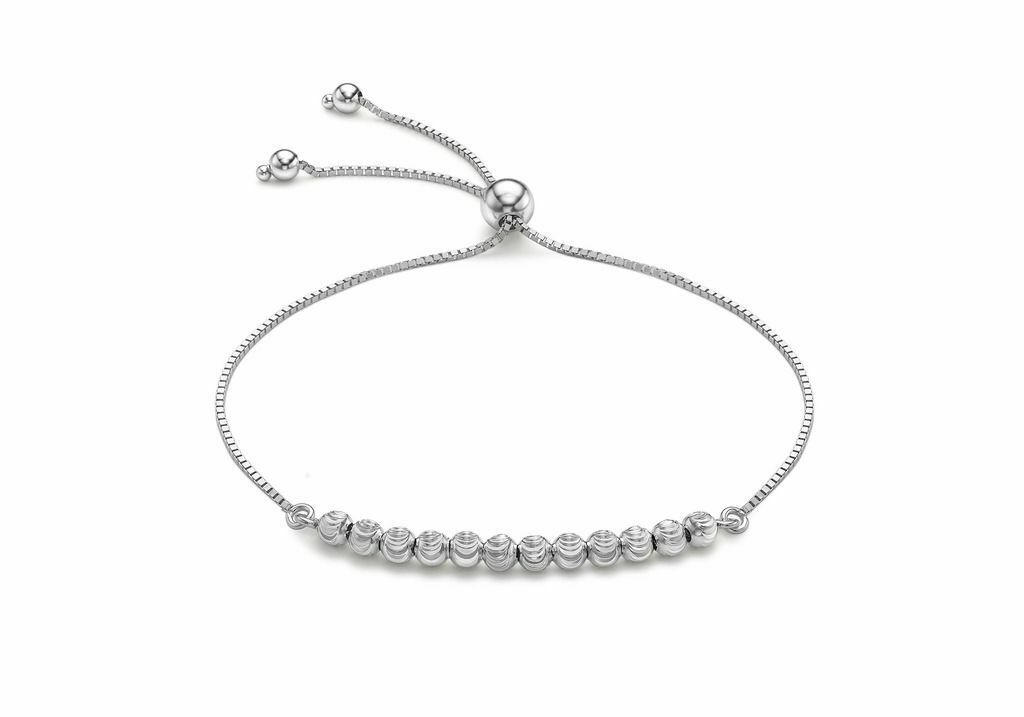 9ct White Gold Adjustable Bracelet with Diamond Cut Ball Beads - NiaYou Jewellery