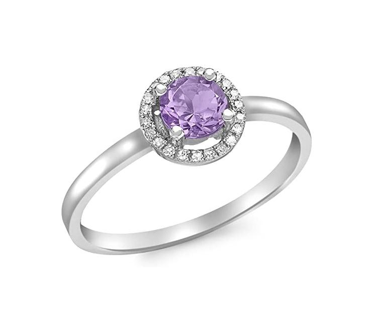 9ct White Gold Amethyst and Diamond Round Ring - NiaYou Jewellery