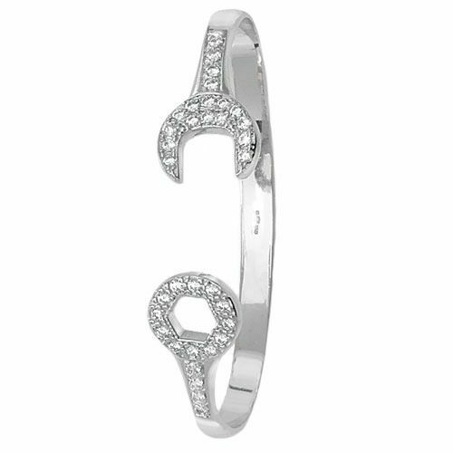 9ct White Gold Baby Bangle Spanner with Cubic Zirconia - NiaYou Jewellery