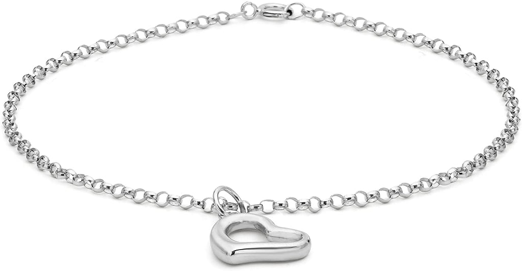 9ct White Gold Bracelet with Open Heart Charm - NiaYou Jewellery