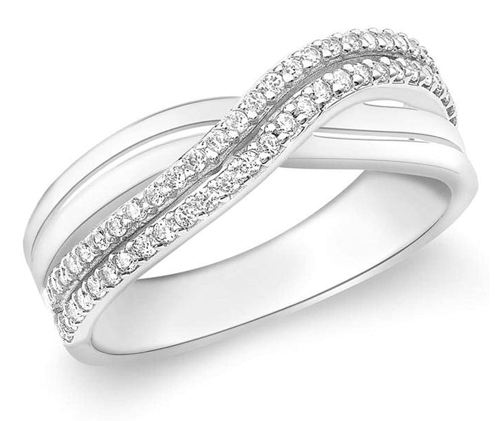 9ct White Gold Cubic Zirconia Double Crossover Ring - NiaYou Jewellery
