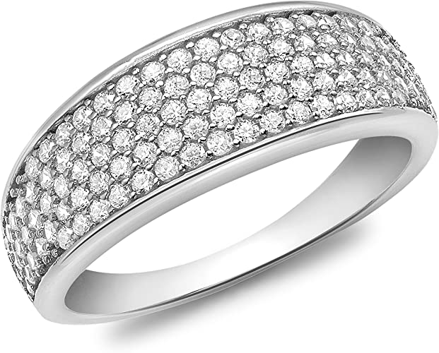 9ct White Gold Cubic Zirconia Pave Set Tapered Ring - NiaYou Jewellery