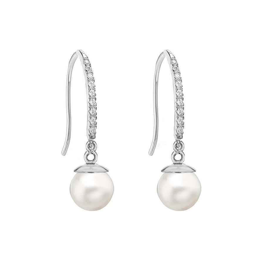 9ct White Gold Cubic Zirconia Pearl Drop Earrings - NiaYou Jewellery