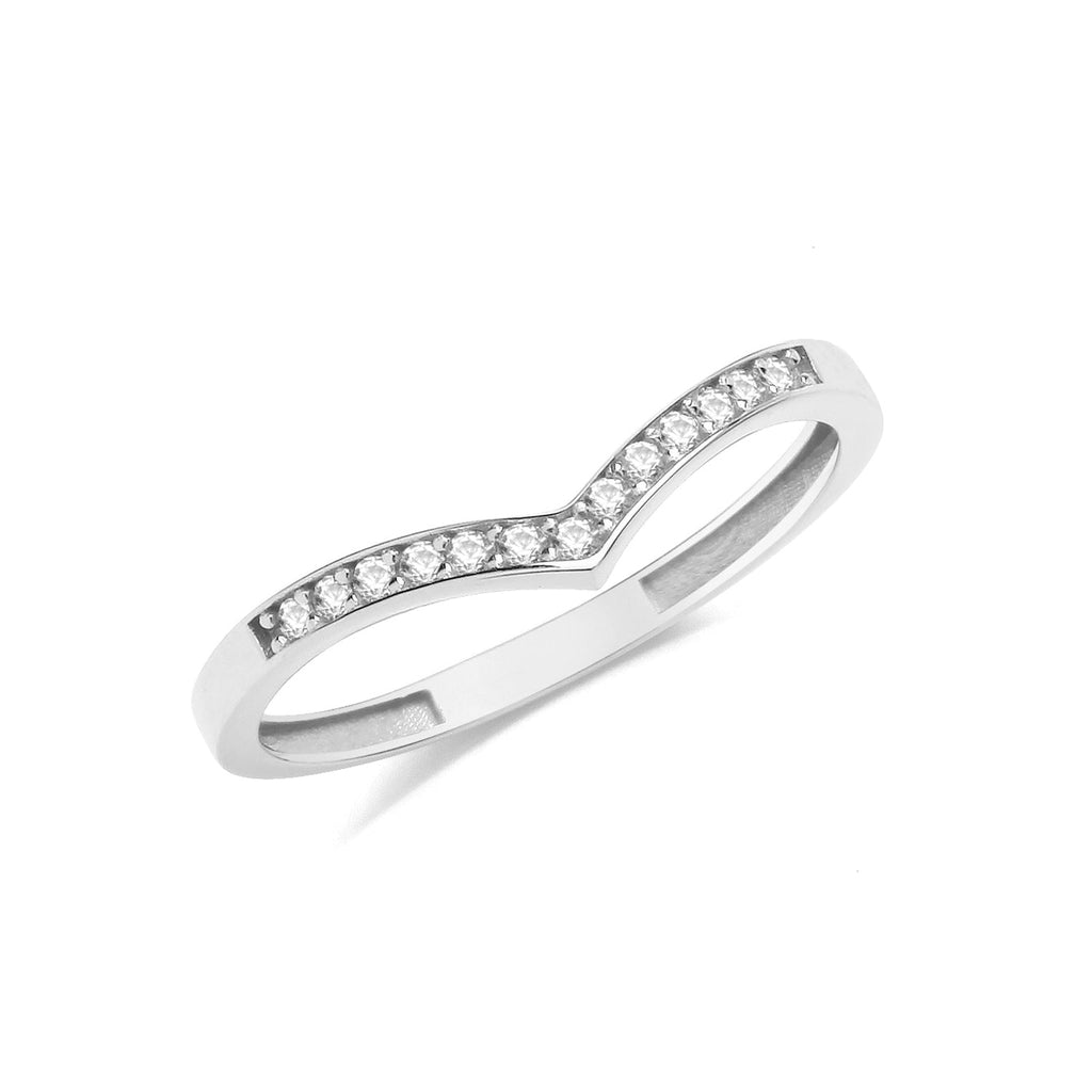 9ct White Gold Cubic Zirconia Wishbone Ring - NiaYou Jewellery