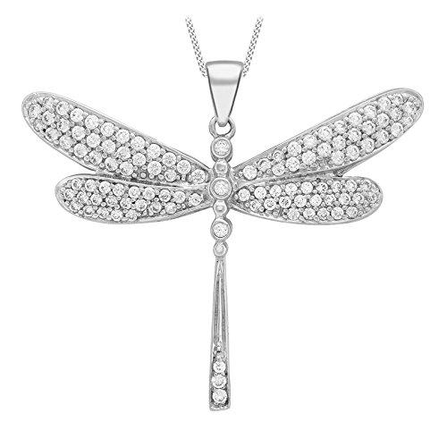 9ct White Gold CZ Dragonfly Pendant Necklace - NiaYou Jewellery