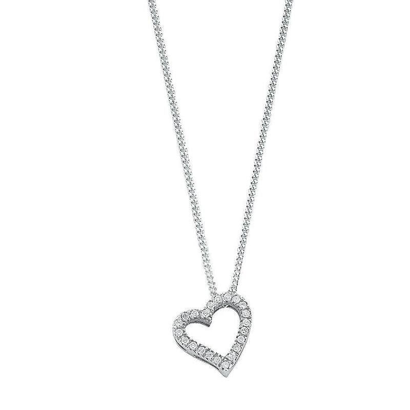 9ct White Gold Diamond 0.13ct Heart Pendant Necklace - NiaYou Jewellery