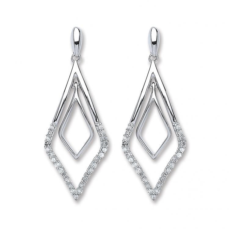 9ct White Gold Diamond 0.15ct Dangle Drop Earrings - NiaYou Jewellery