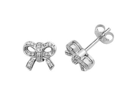9ct White Gold Diamond Bow Stud Earrings - NiaYou Jewellery